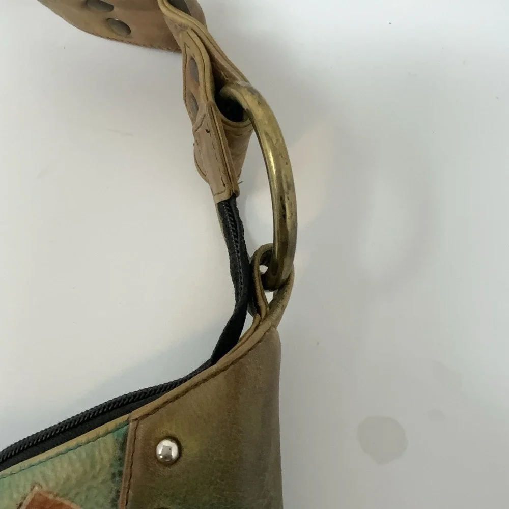 Anuschka Hand Painted Leather Hobo Purse‎ Shoulder Bag Whimsical Artsy Abstract